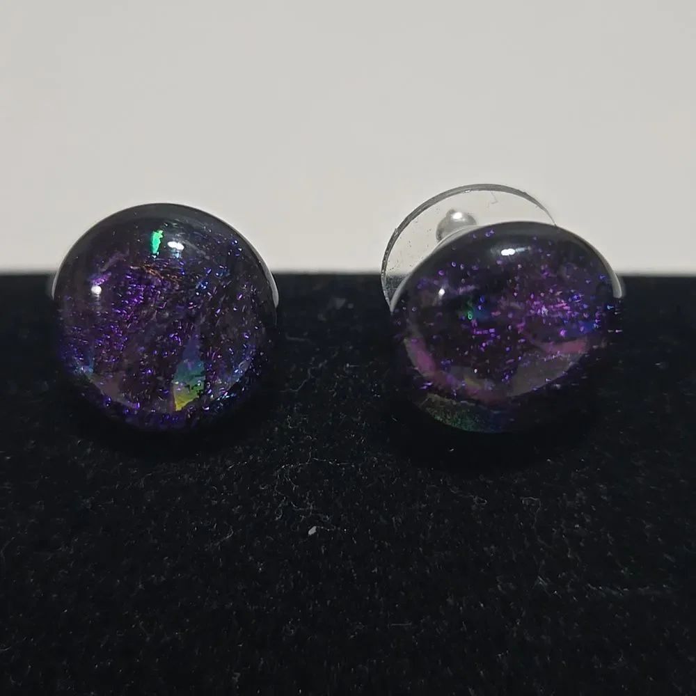 Dichroic Glass Stud Earrings, New